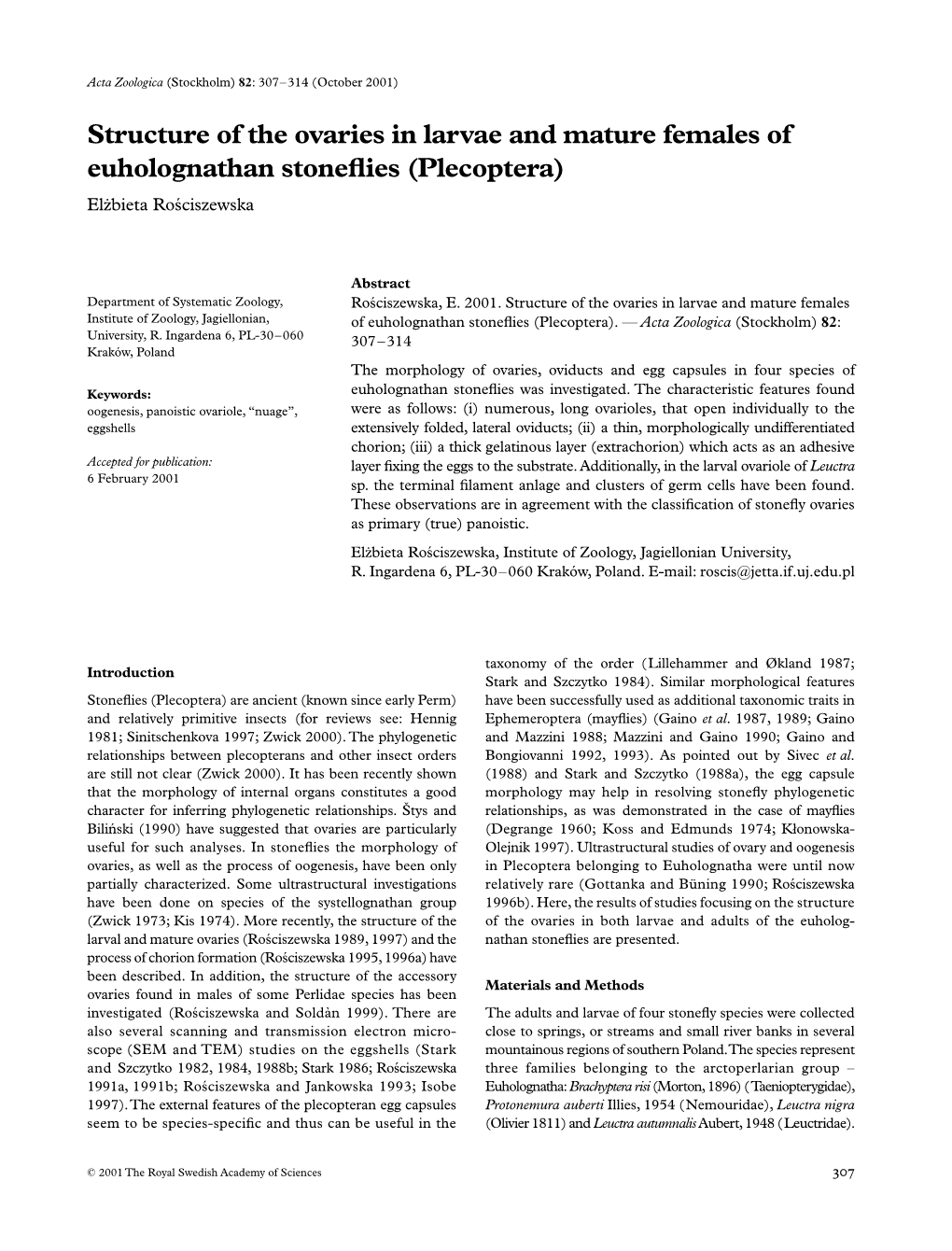 Structure of the Ovaries in Larvae and Mature Females of Euholognathan