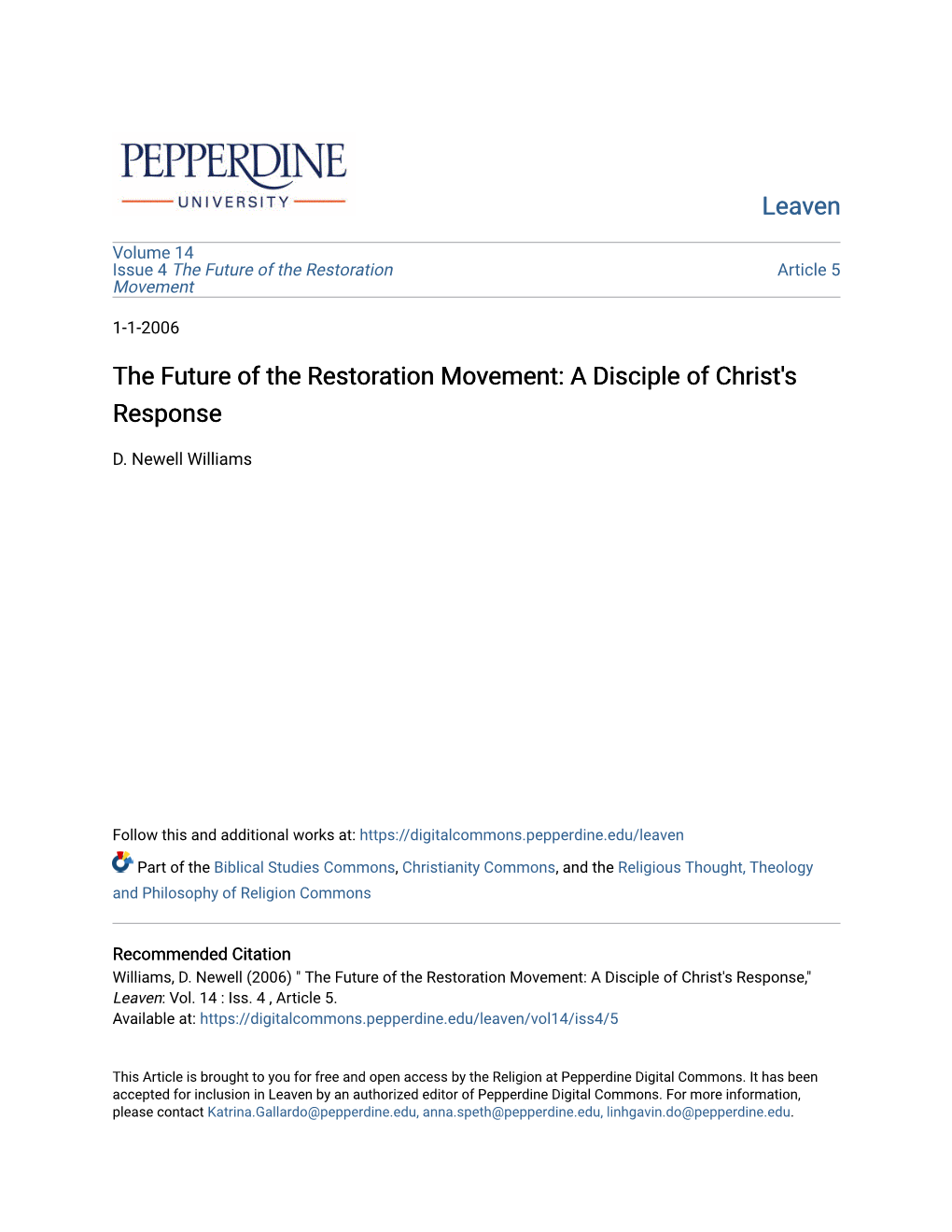 The Future of the Restoration Movement: a Disciple of Christ's Response