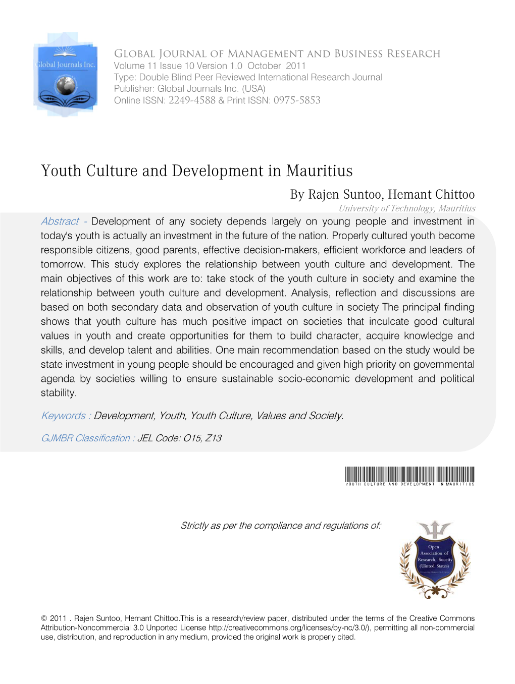 Youth Culture and Development in Mauritius