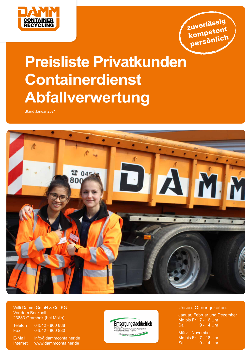 Preisliste Privatkunden Containerdienst Abfallverwertung Stand Januar 2021