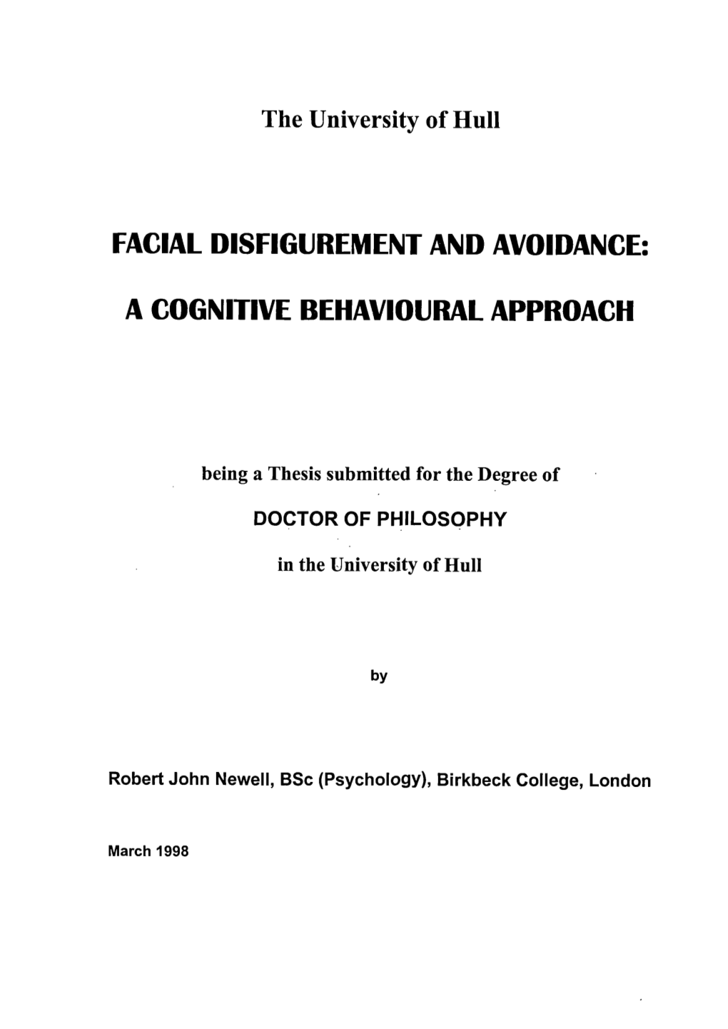 Facial Disfigurement and Avoidance