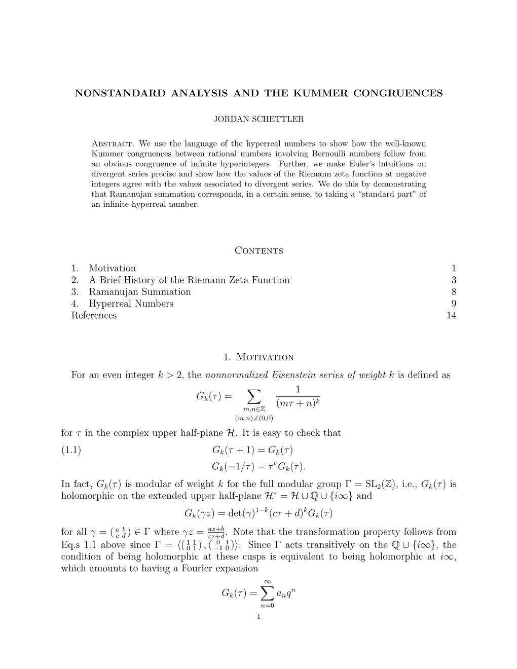 Nonstandard Analysis and the Kummer Congruences