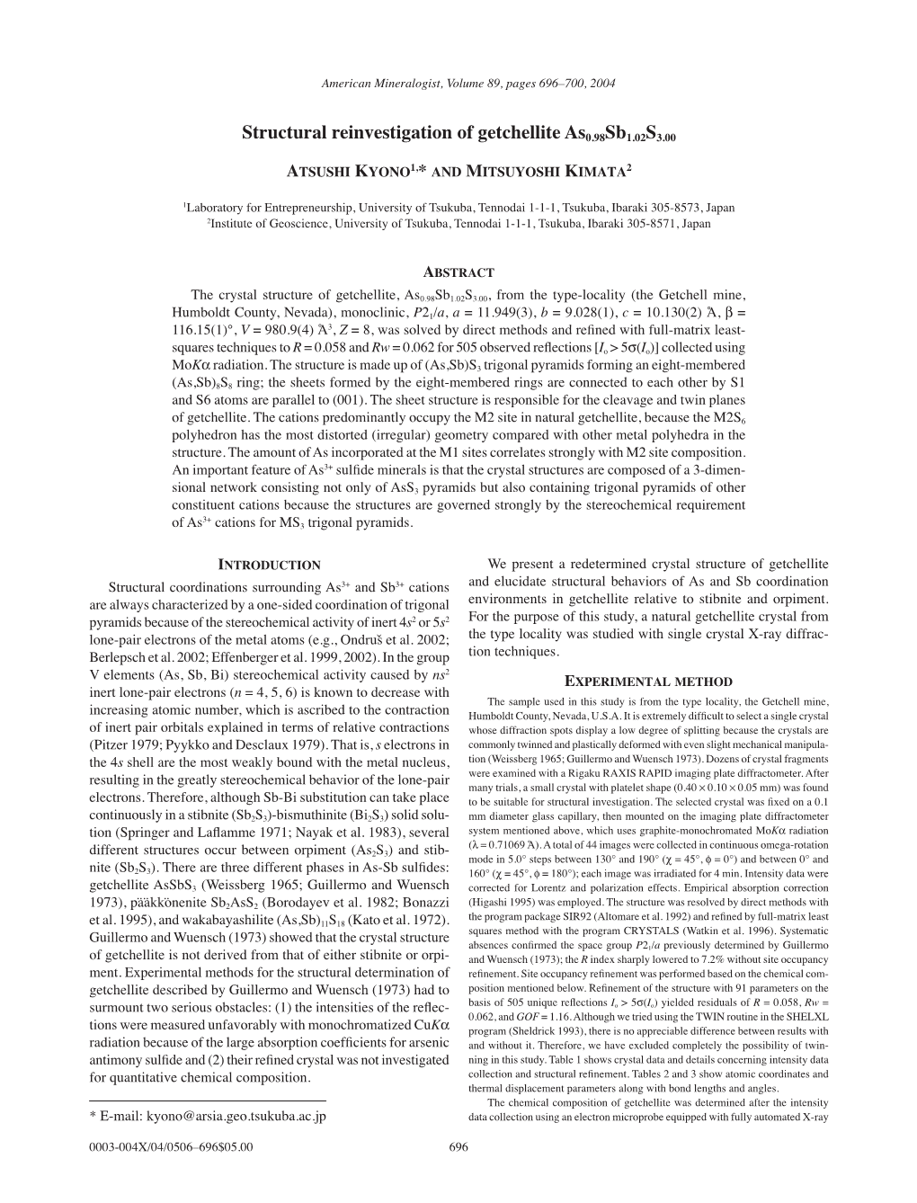 Overbars Structural Reinvestigation of Getchellite As0.98Sb1.02S3.00