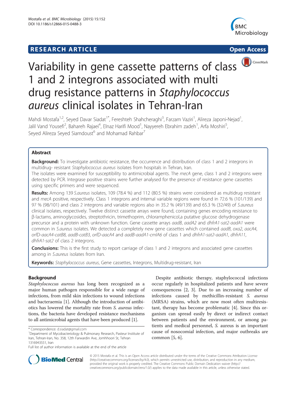 Variability in Gene Cassette Patterns of Class 1 and 2 Integrons Associated