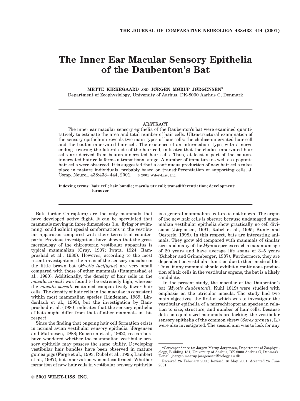 The Inner Ear Macular Sensory Epithelia of the Daubenton's