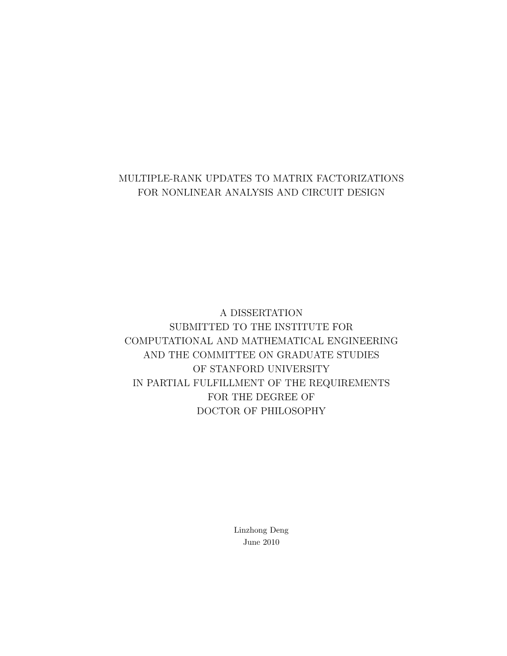 Multiple-Rank Updates to Matrix Factorizations for Nonlinear Analysis and Circuit Design