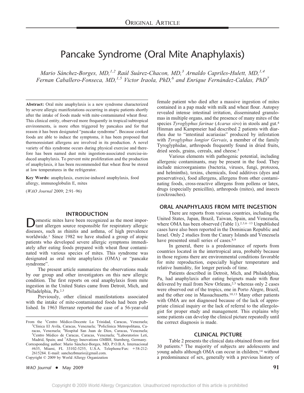 Pancake Syndrome (Oral Mite Anaphylaxis)