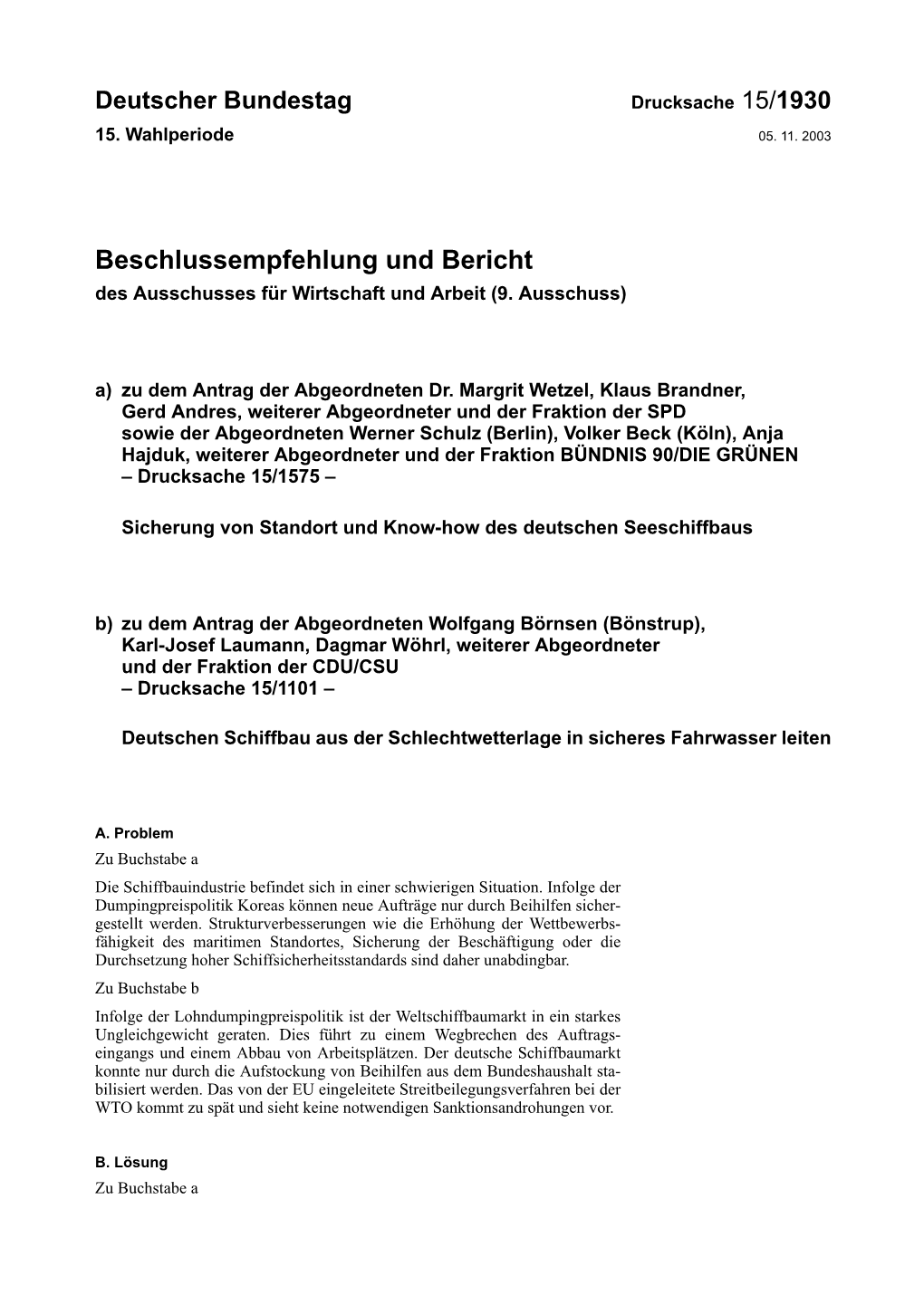 Beschlussempfehlung Und Bericht Des Ausschusses Für Wirtschaft Und Arbeit (9