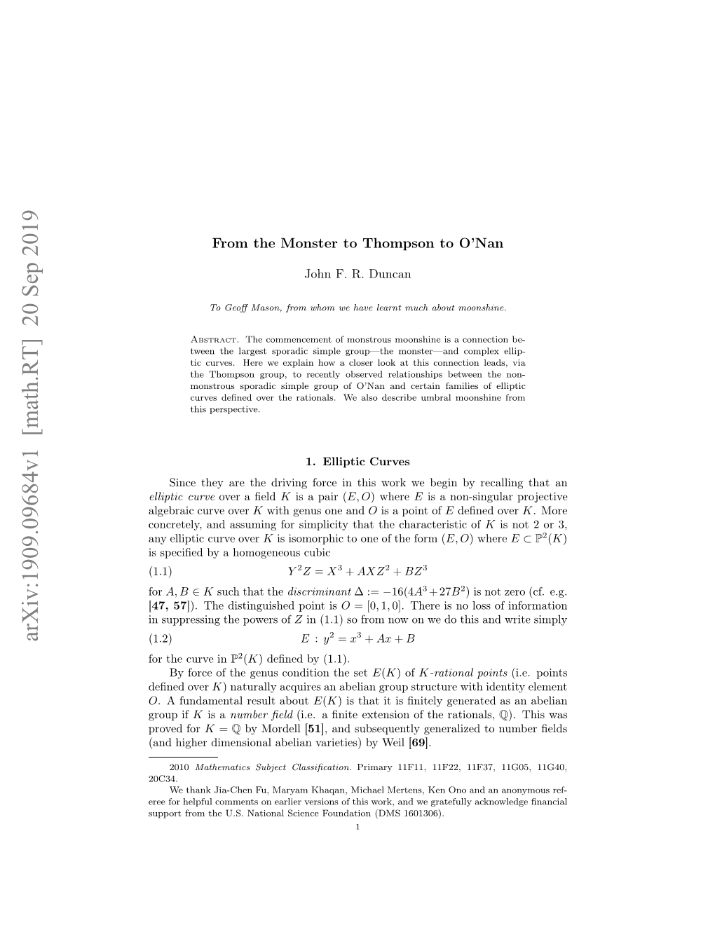 Arxiv:1909.09684V1 [Math.RT]