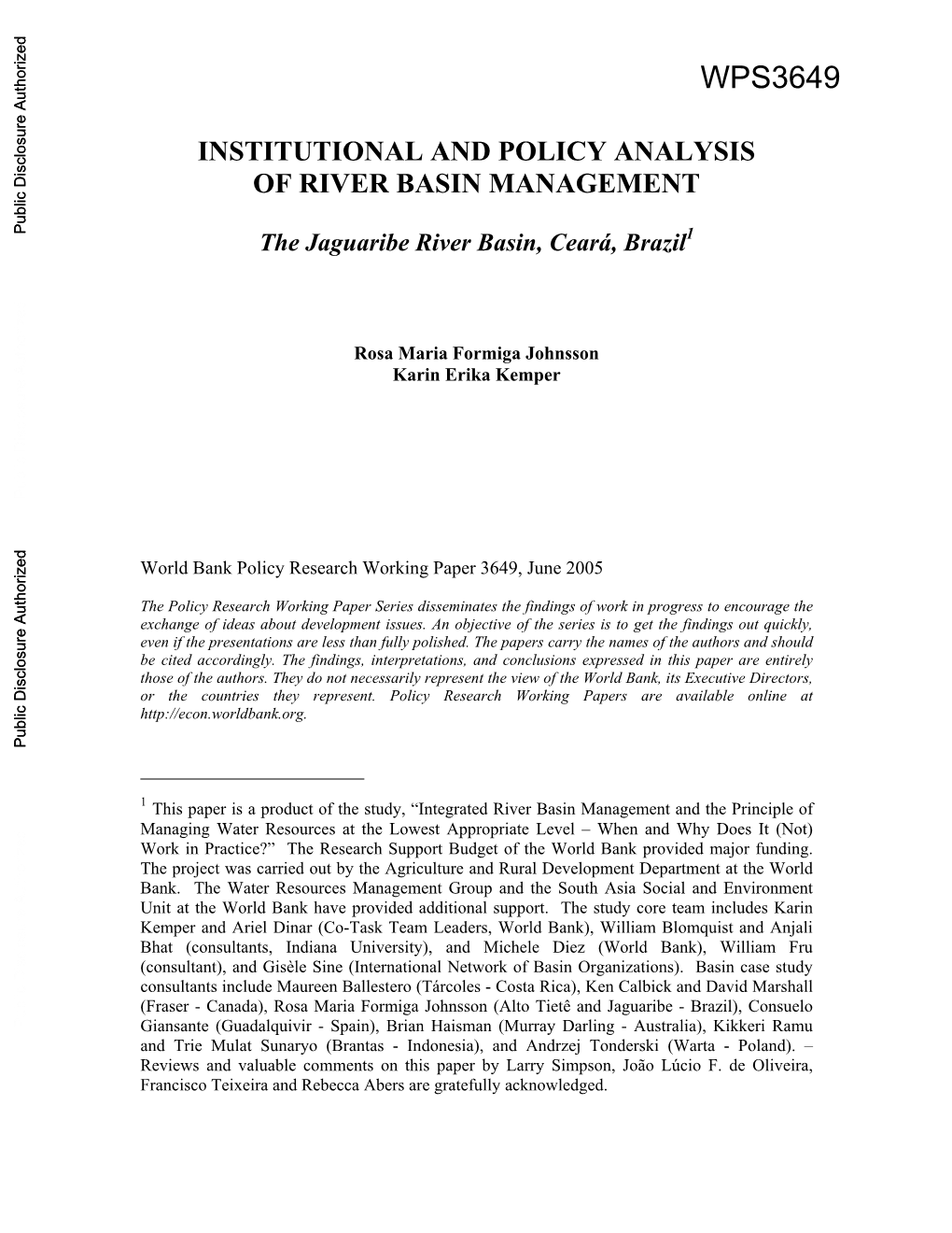 Institutional and Policy Analysis of River Basin Management