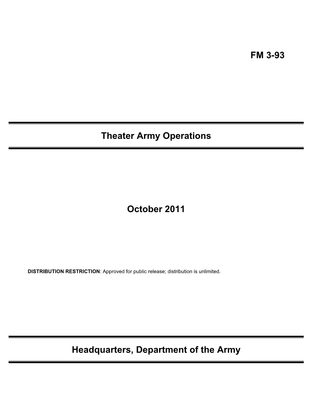 FM 3-93 Theater Army Operations October 2011