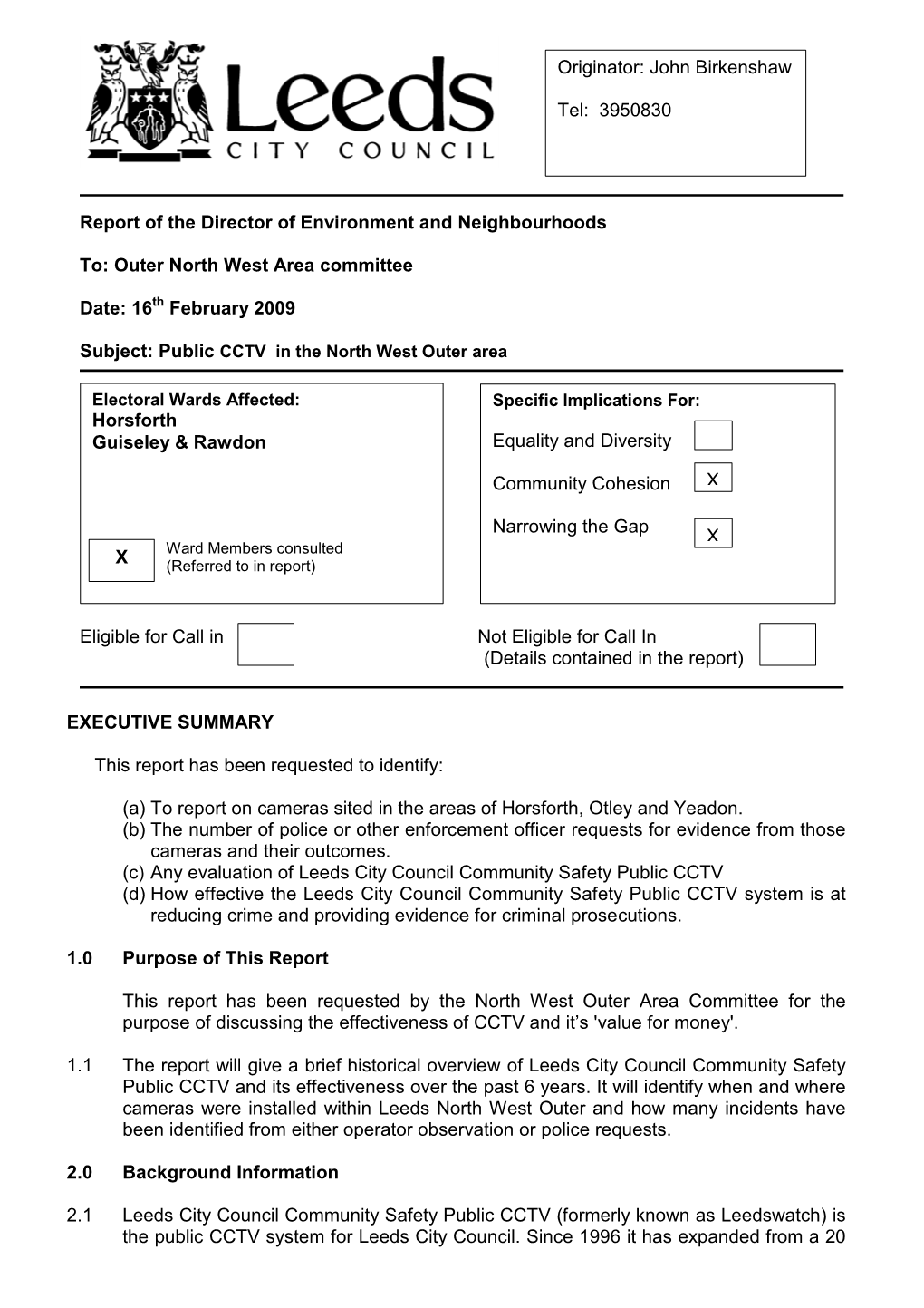 Report of the Director of Environment and Neighbourhoods