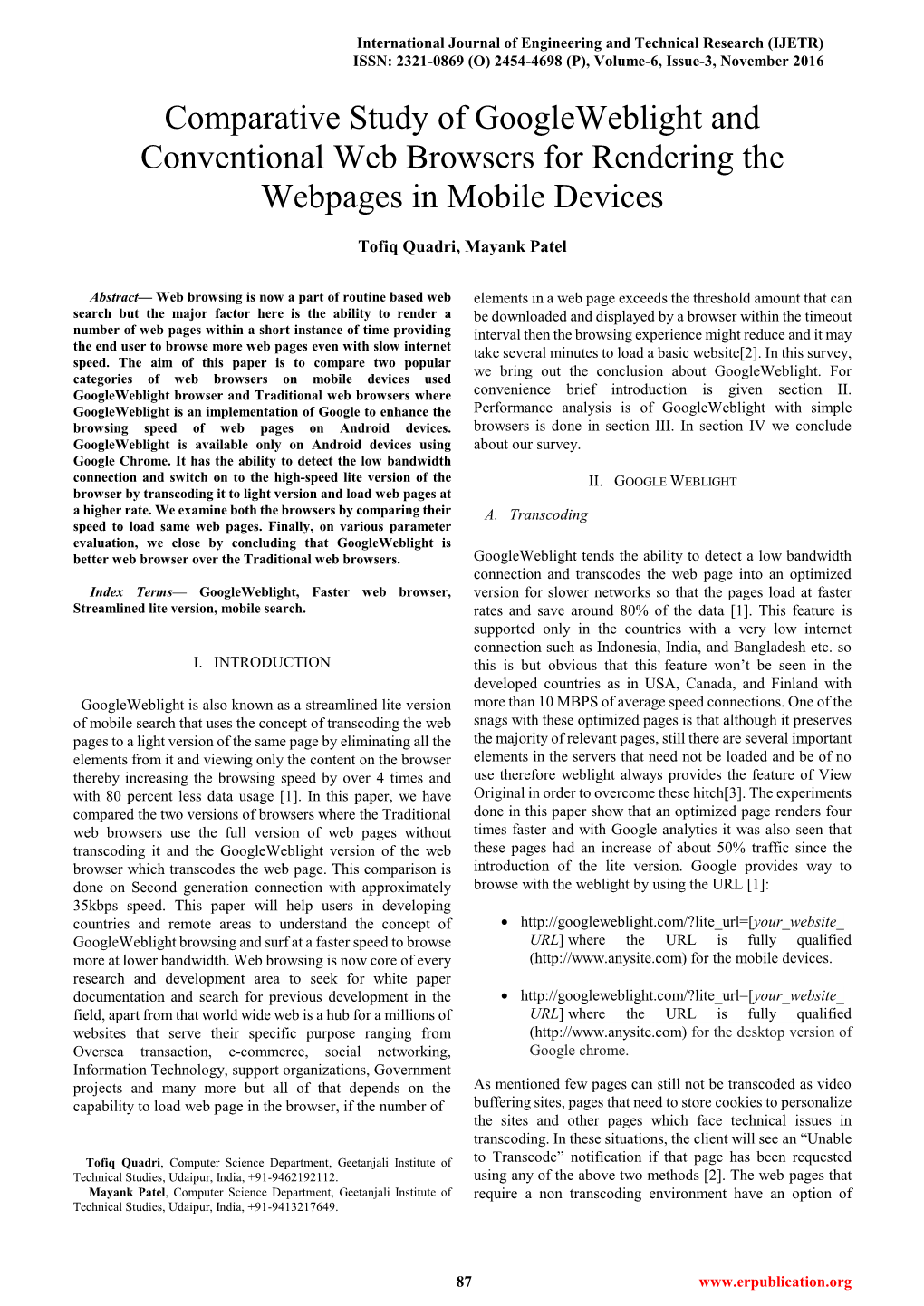 Comparative Study of Googleweblight and Conventional Web Browsers for Rendering the Webpages in Mobile Devices