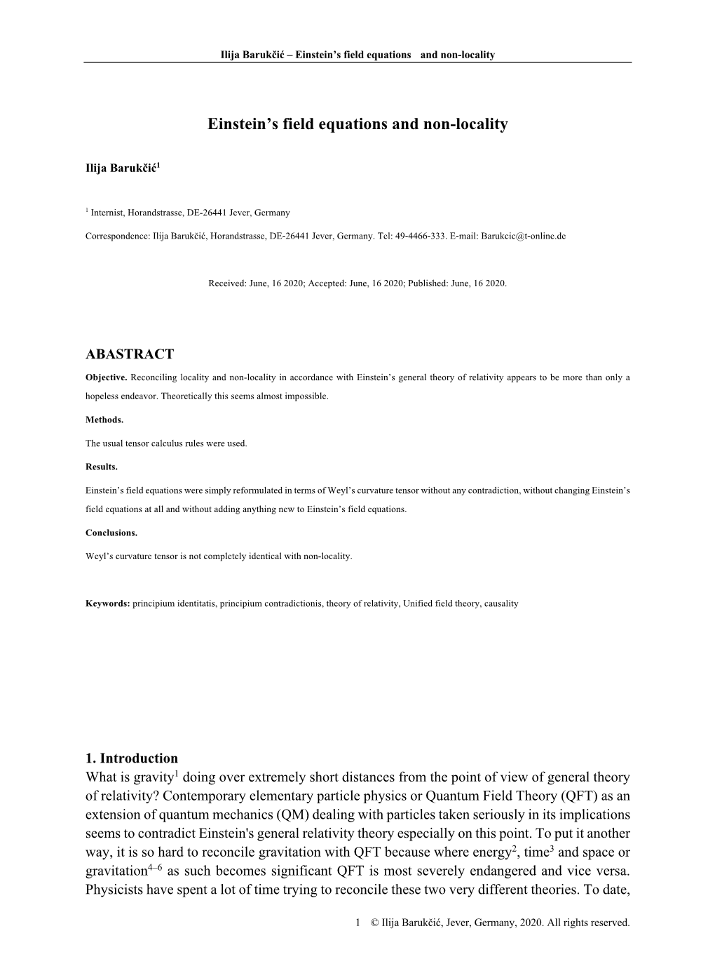 Einstein's Field Equations and Non-Locality