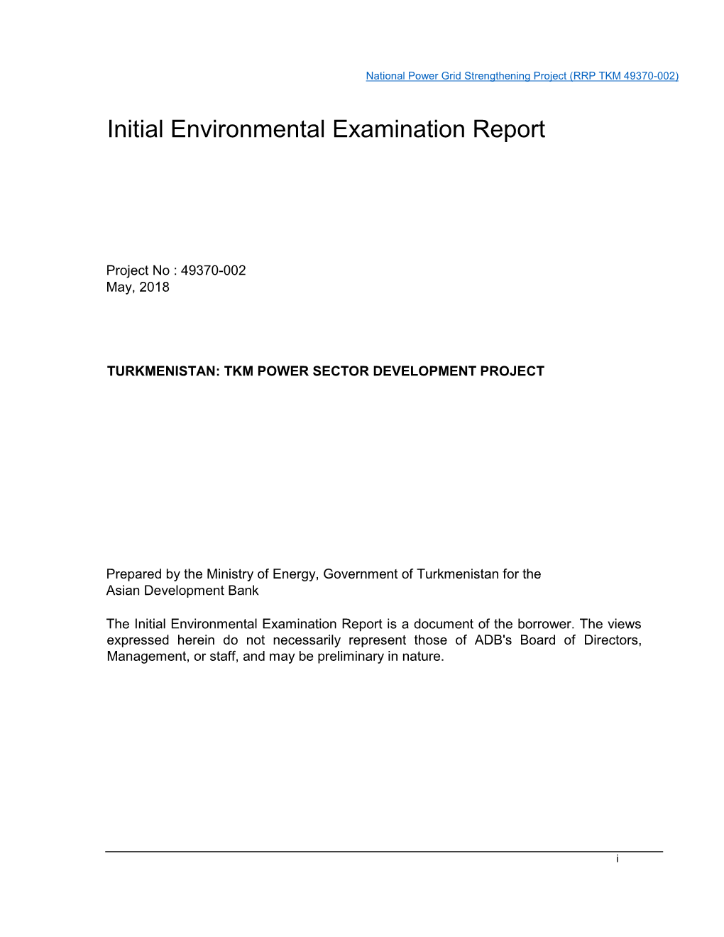 Initial Environmental Examination Report