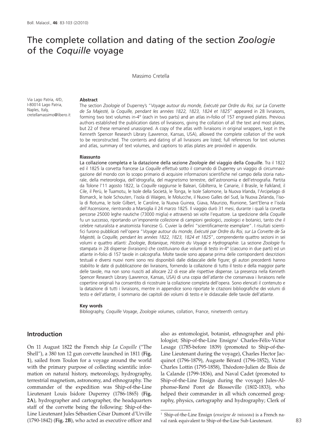 The Complete Collation and Dating of the Section Zoologie of the Coquille Voyage