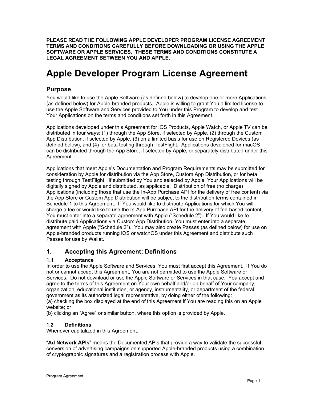 Apple Developer Program License Agreement Terms and Conditions Carefully Before Downloading Or Using the Apple Software Or Apple Services