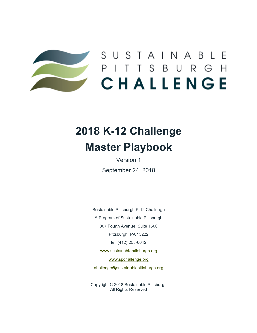 2018 K-12 Challenge Master Playbook Version 1 September 24, 2018