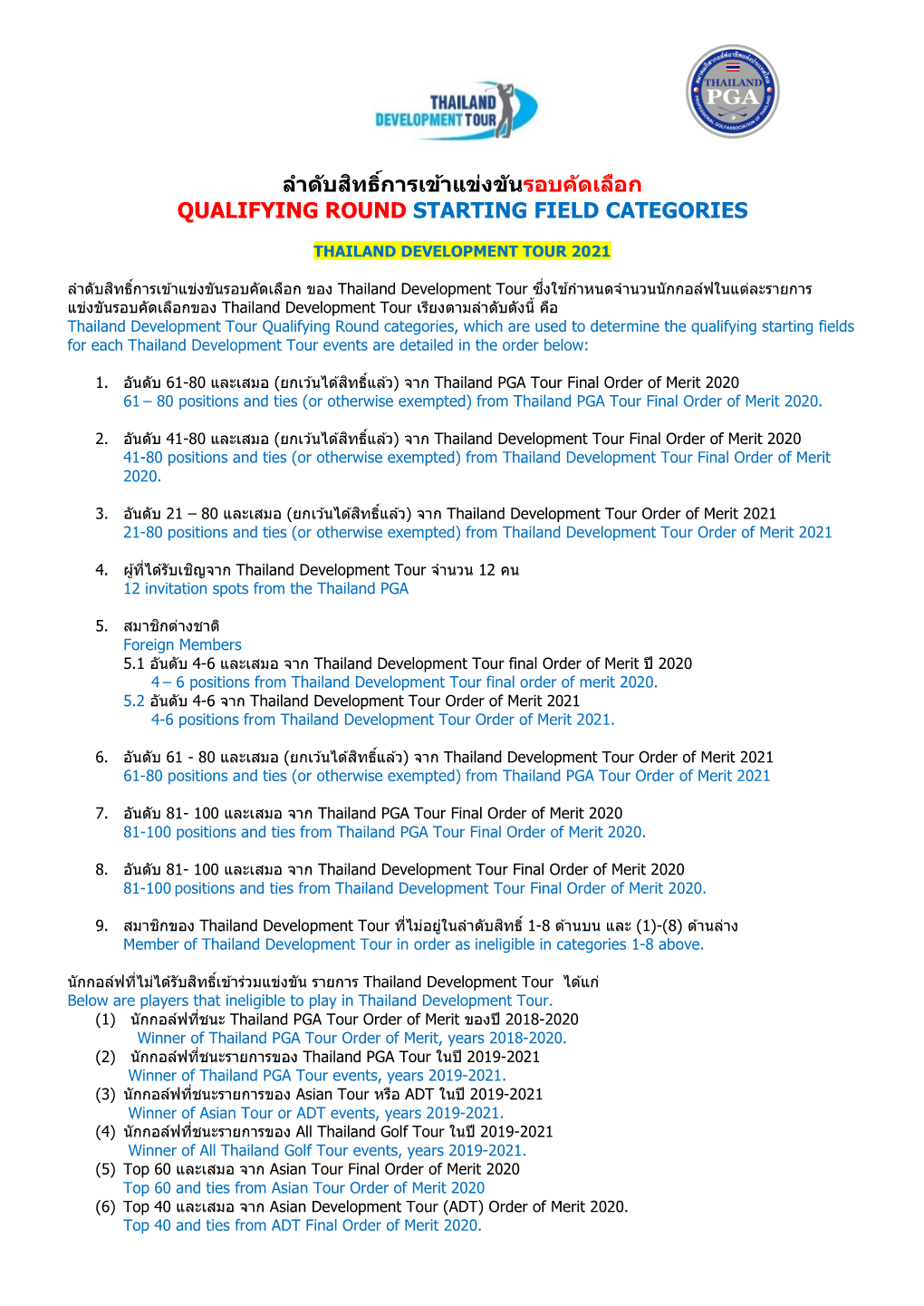 Thailand Development Tour (รอบคัดเลือก)