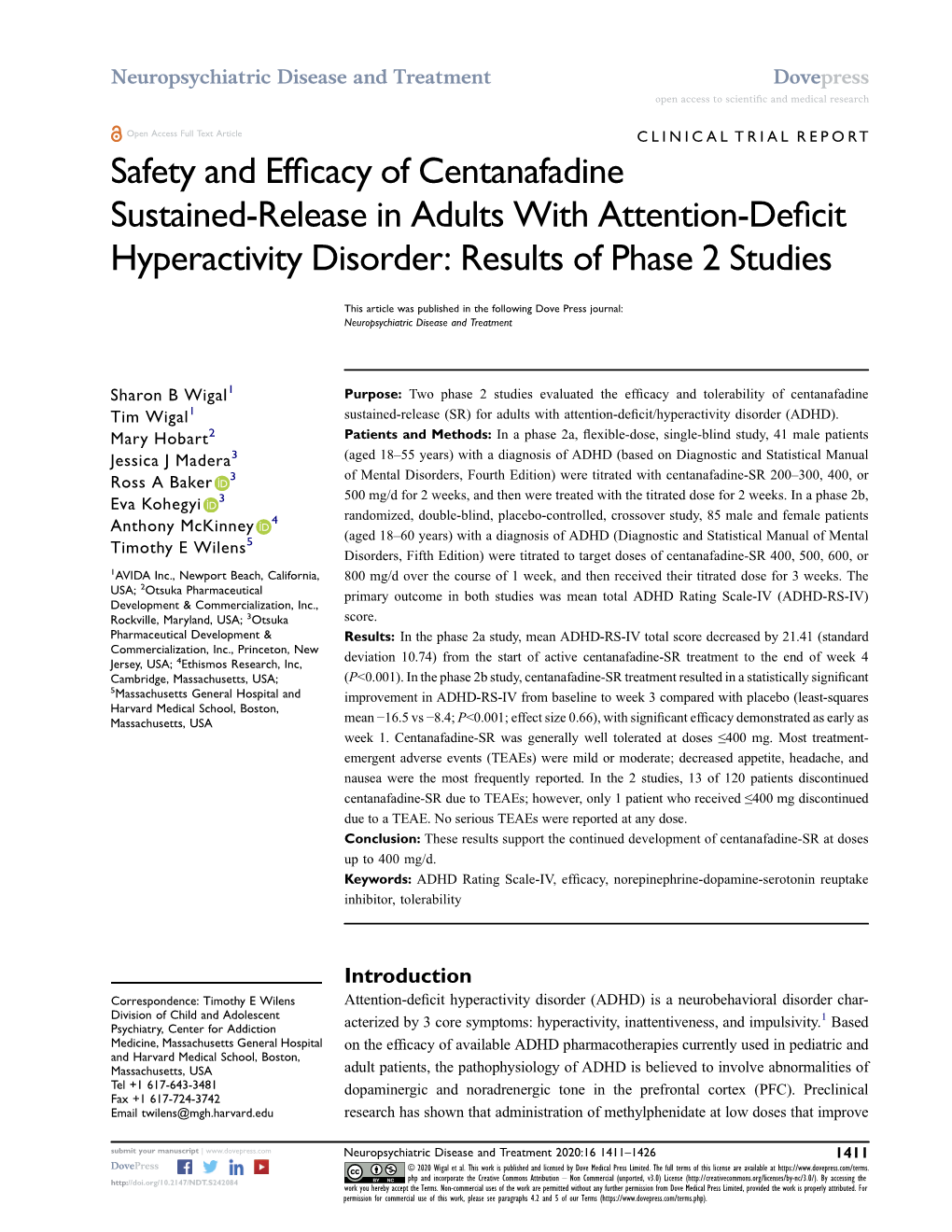 Safety and Efficacy of Centanafadine Sustained-Release