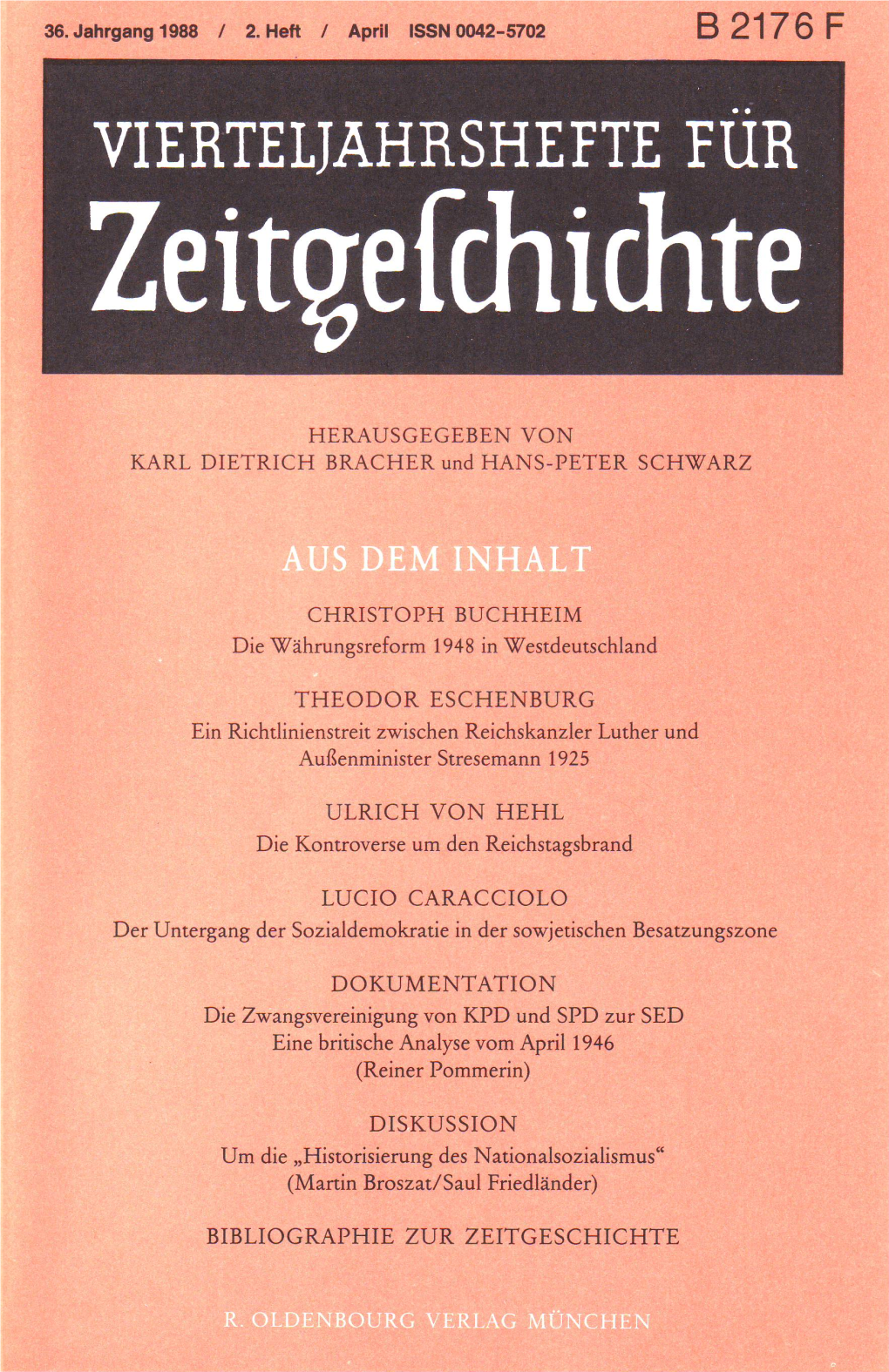 Vierteljahrshefte Für Zeitgeschichte Jahrgang 36(1988) Heft 2