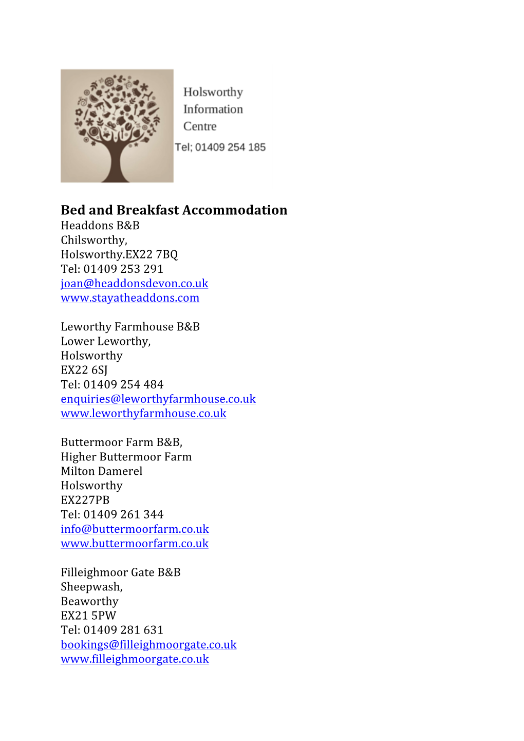 Bed and Breakfast Accommodation Holsworthy IC