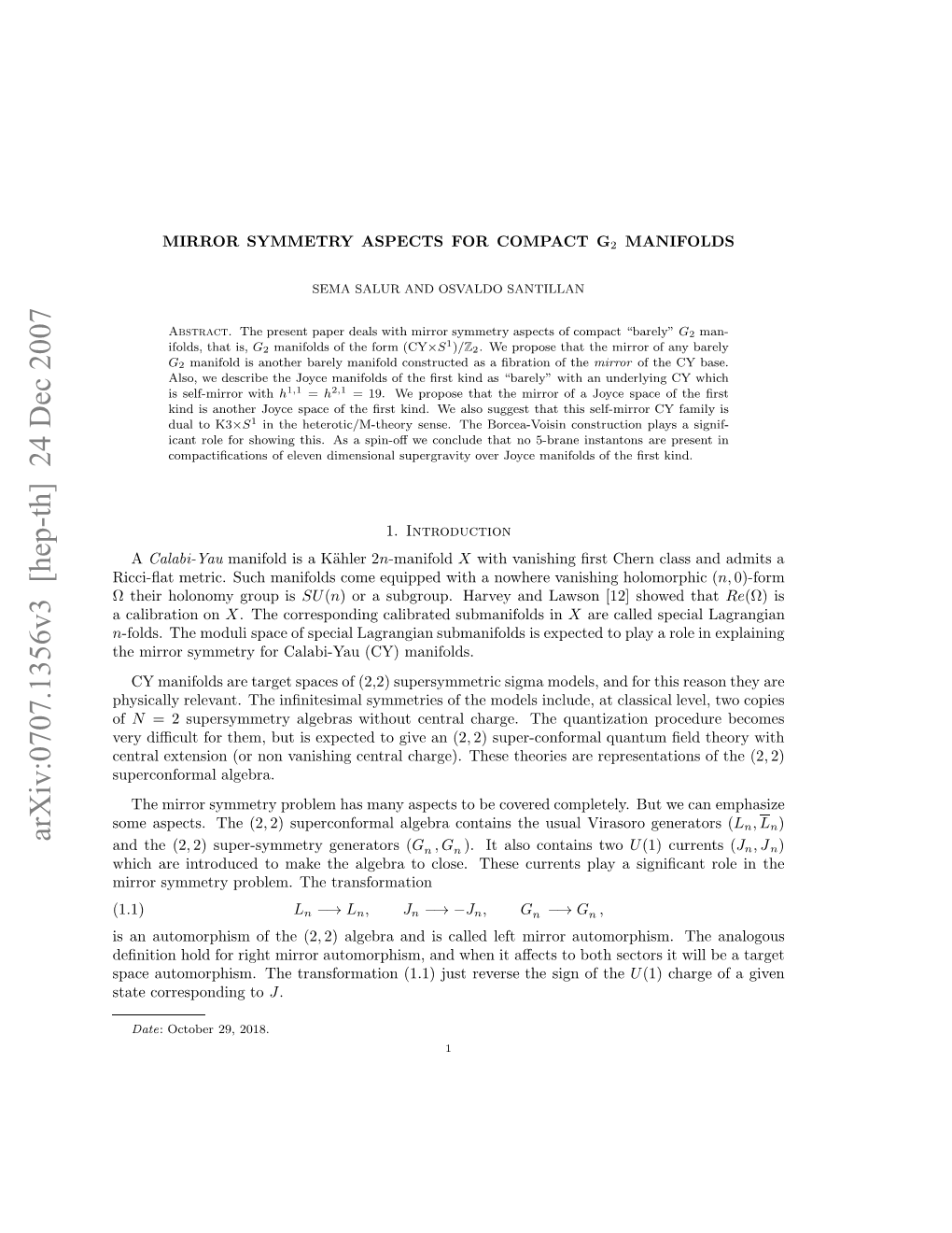 Mirror Symmetry Aspects for Compact G 2 Manifolds