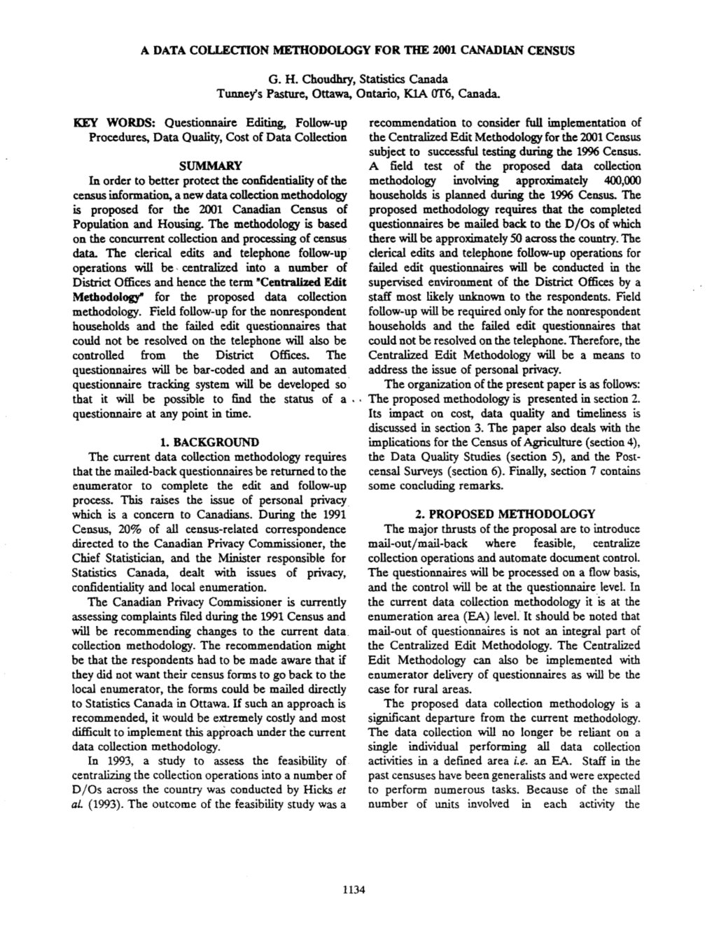 A Data Collection Methodology for the 2001 Canadian Census