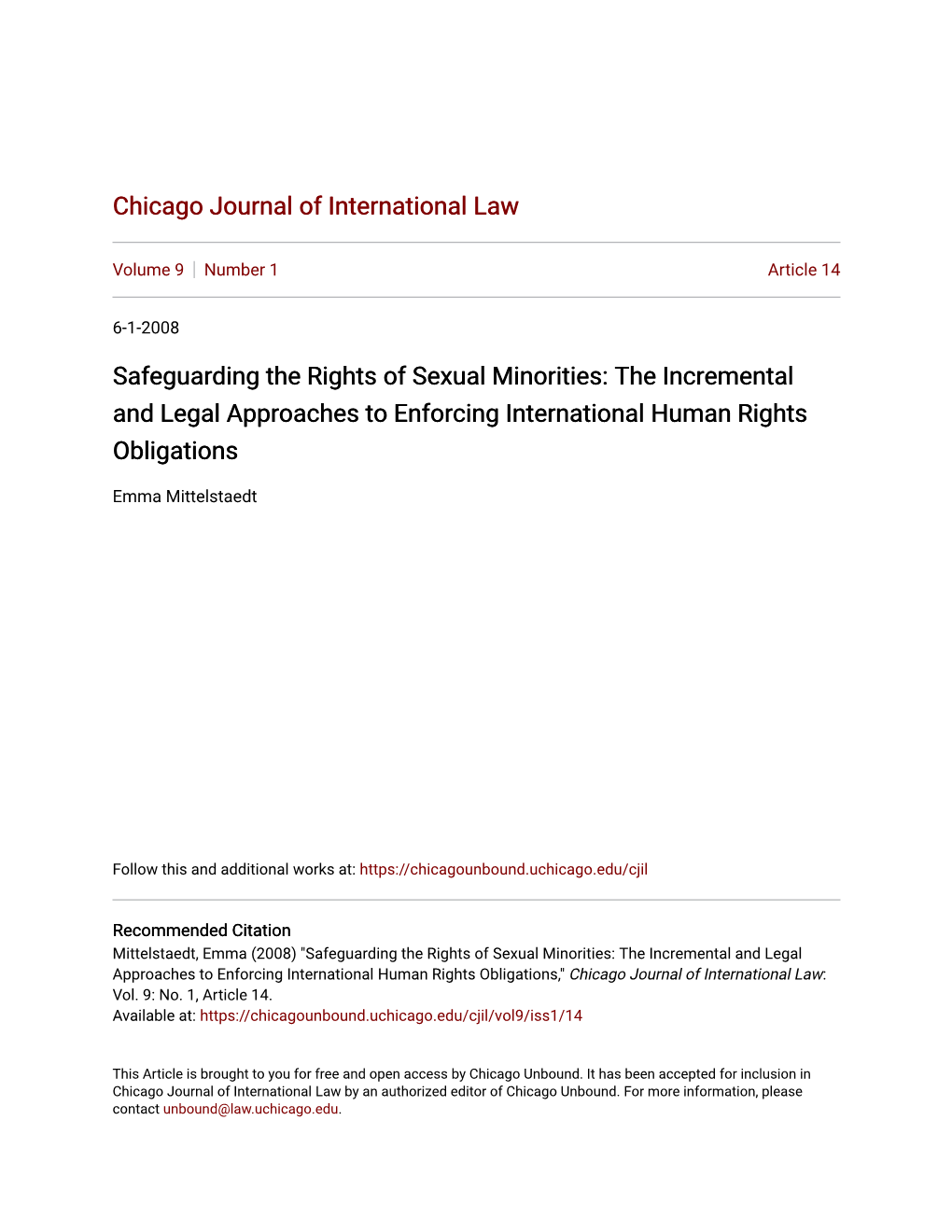 Safeguarding the Rights of Sexual Minorities: the Incremental and Legal Approaches to Enforcing International Human Rights Obligations