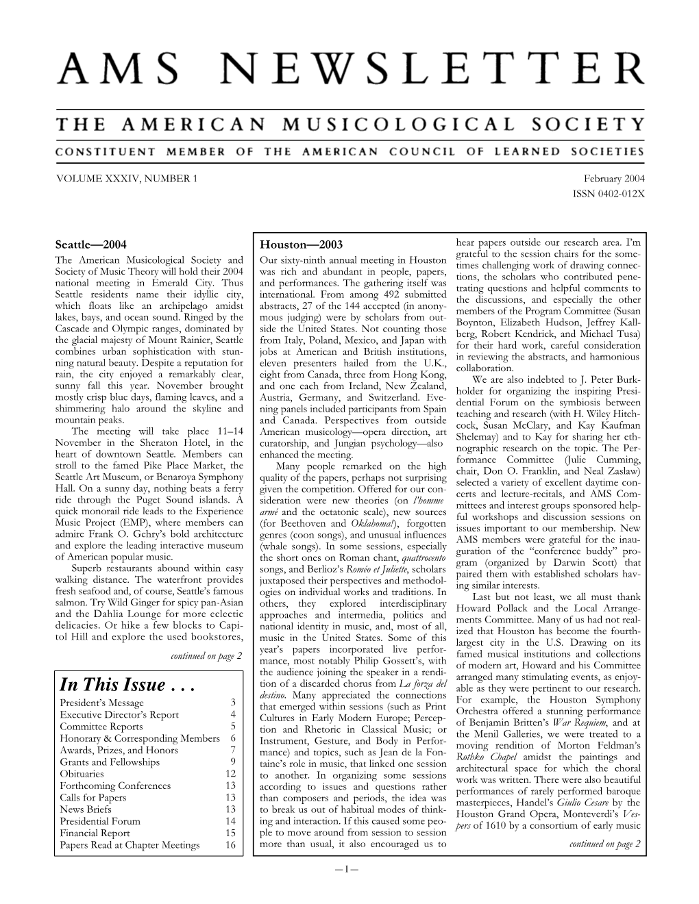 AMS Newsletter February 2004