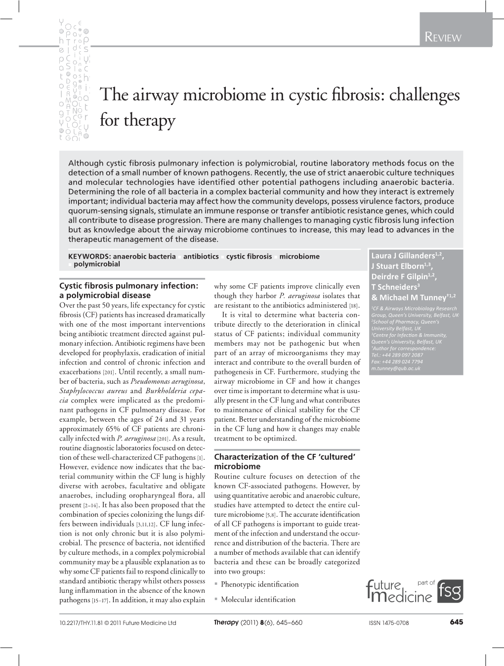 The Airway Microbiome in Cystic Fibrosis: Challenges for Therapy