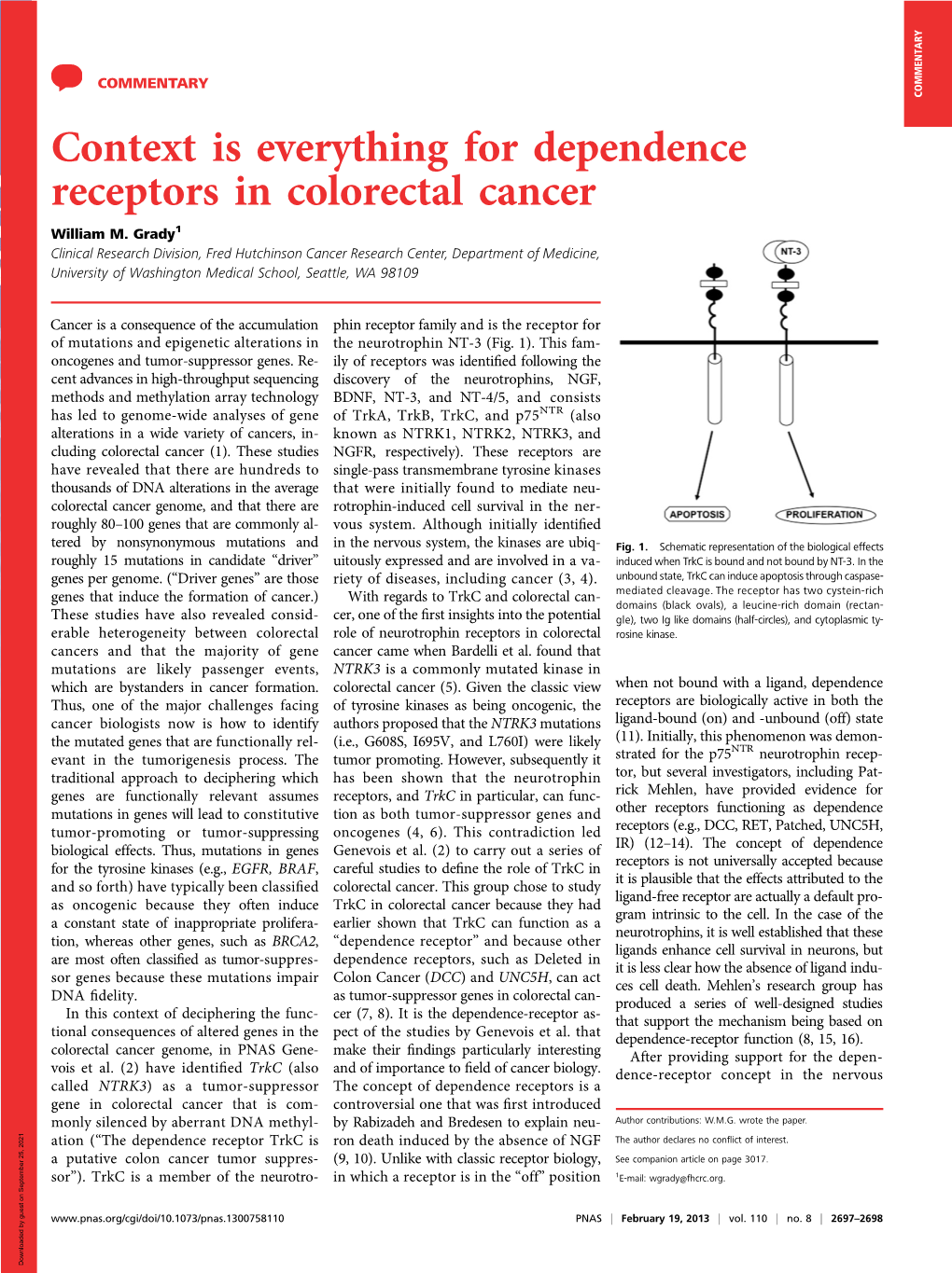 Context Is Everything for Dependence Receptors in Colorectal Cancer William M