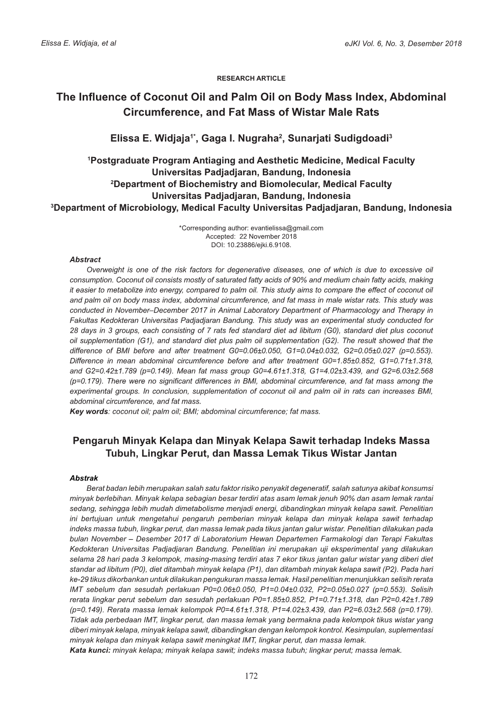 The Influence of Coconut Oil and Palm Oil on Body Mass Index, Abdominal Circumference, and Fat Mass of Wistar Male Rats