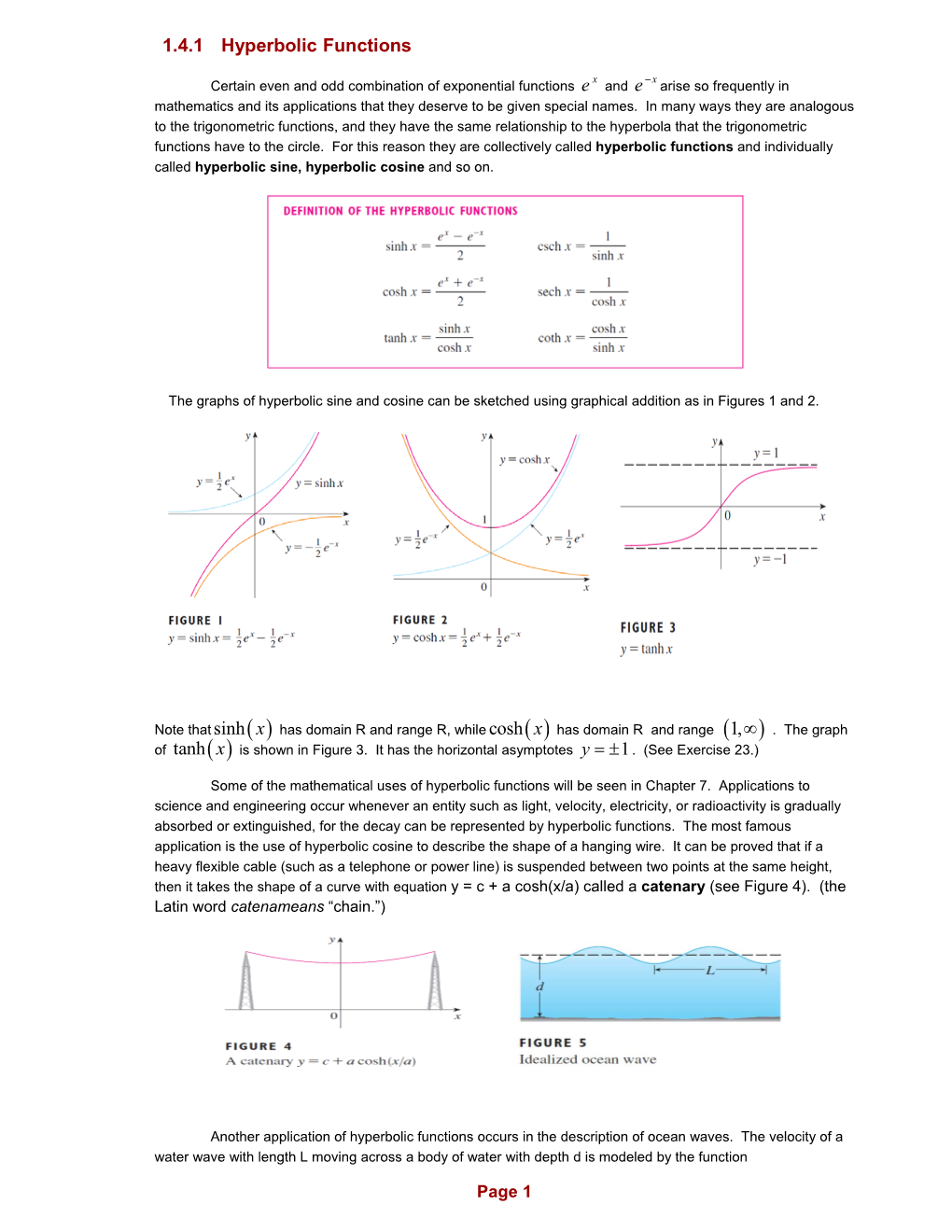 1.4.1 Hyperbolic Functions