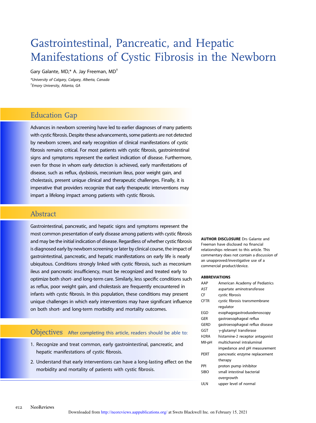 Gastrointestinal, Pancreatic, and Hepatic Manifestations of Cystic Fibrosis in the Newborn