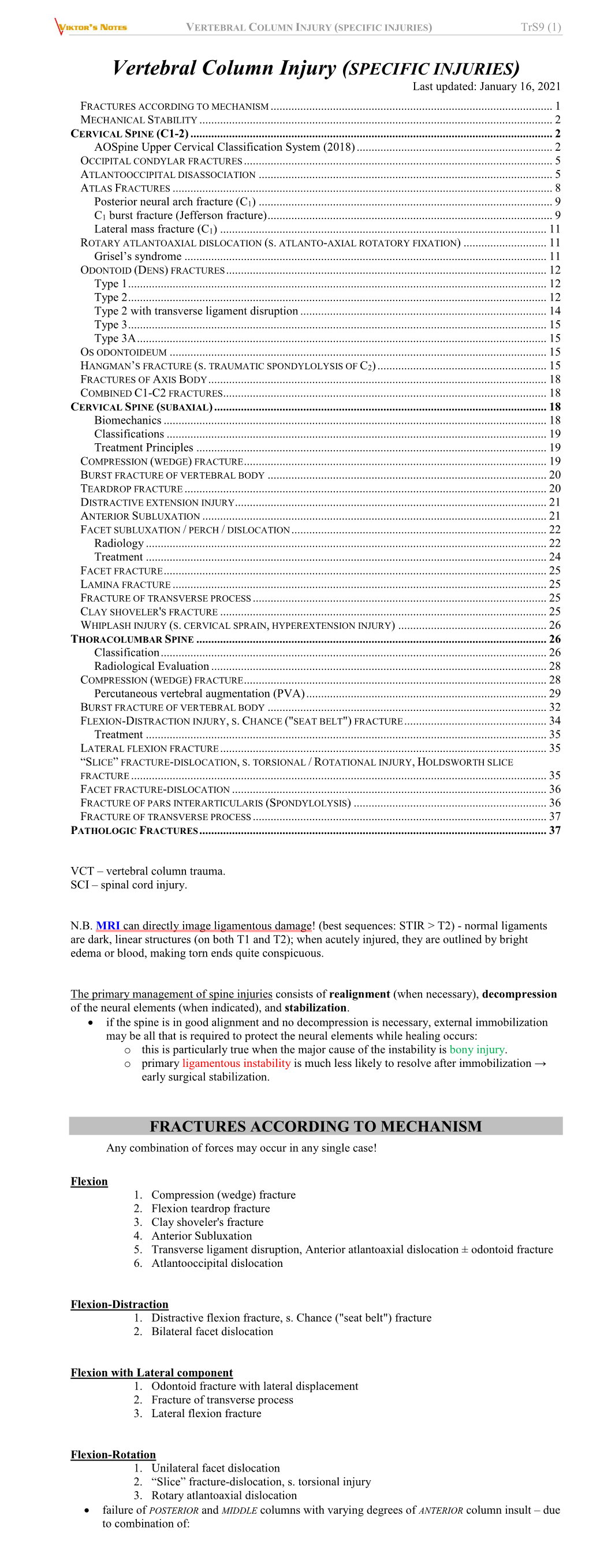 Trs9. Vertebral Column Injury (SPECIFIC