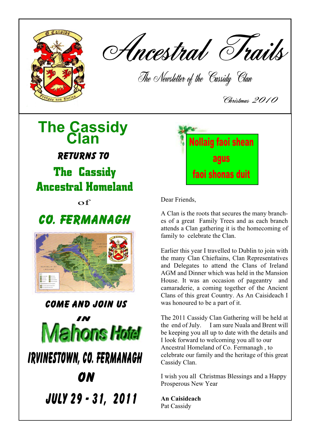 Cassidy Clan Newsletter Christmas 2010