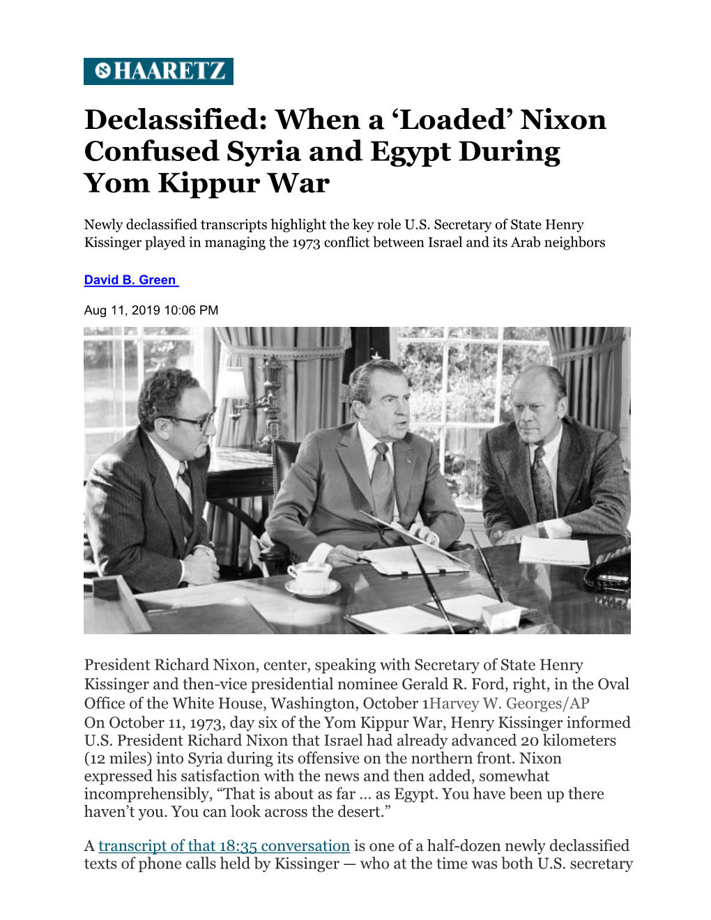 Declassified: When a 'Loaded' Nixon Confused Syria and Egypt During