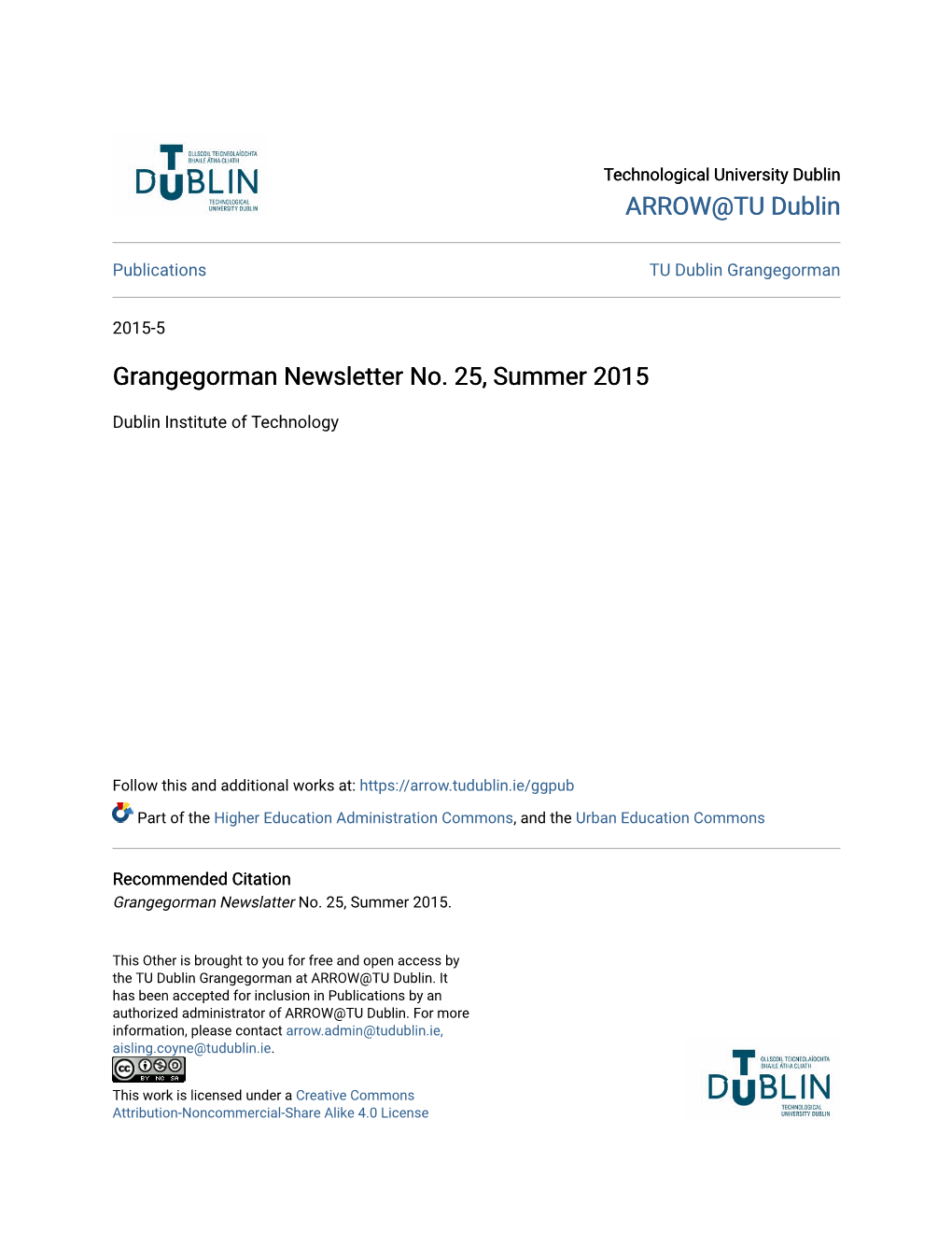 Grangegorman Newsletter No. 25, Summer 2015