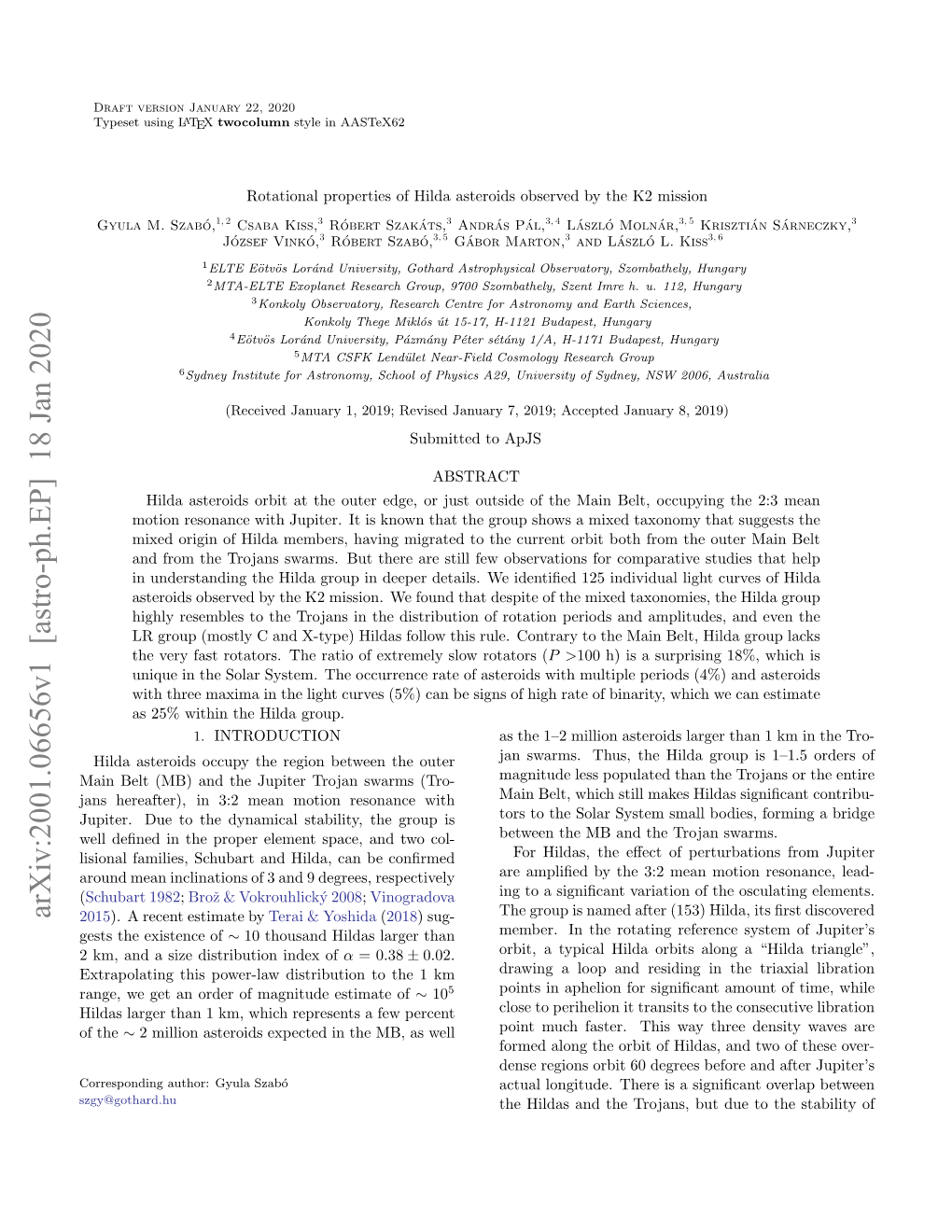 Arxiv:2001.06656V1 [Astro-Ph.EP] 18 Jan 2020 2015)