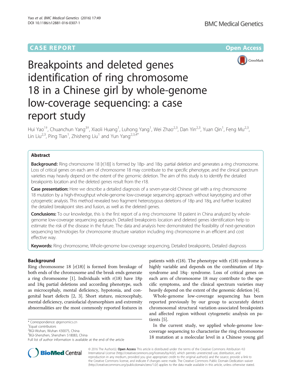 Breakpoints and Deleted Genes Identification of Ring Chromosome