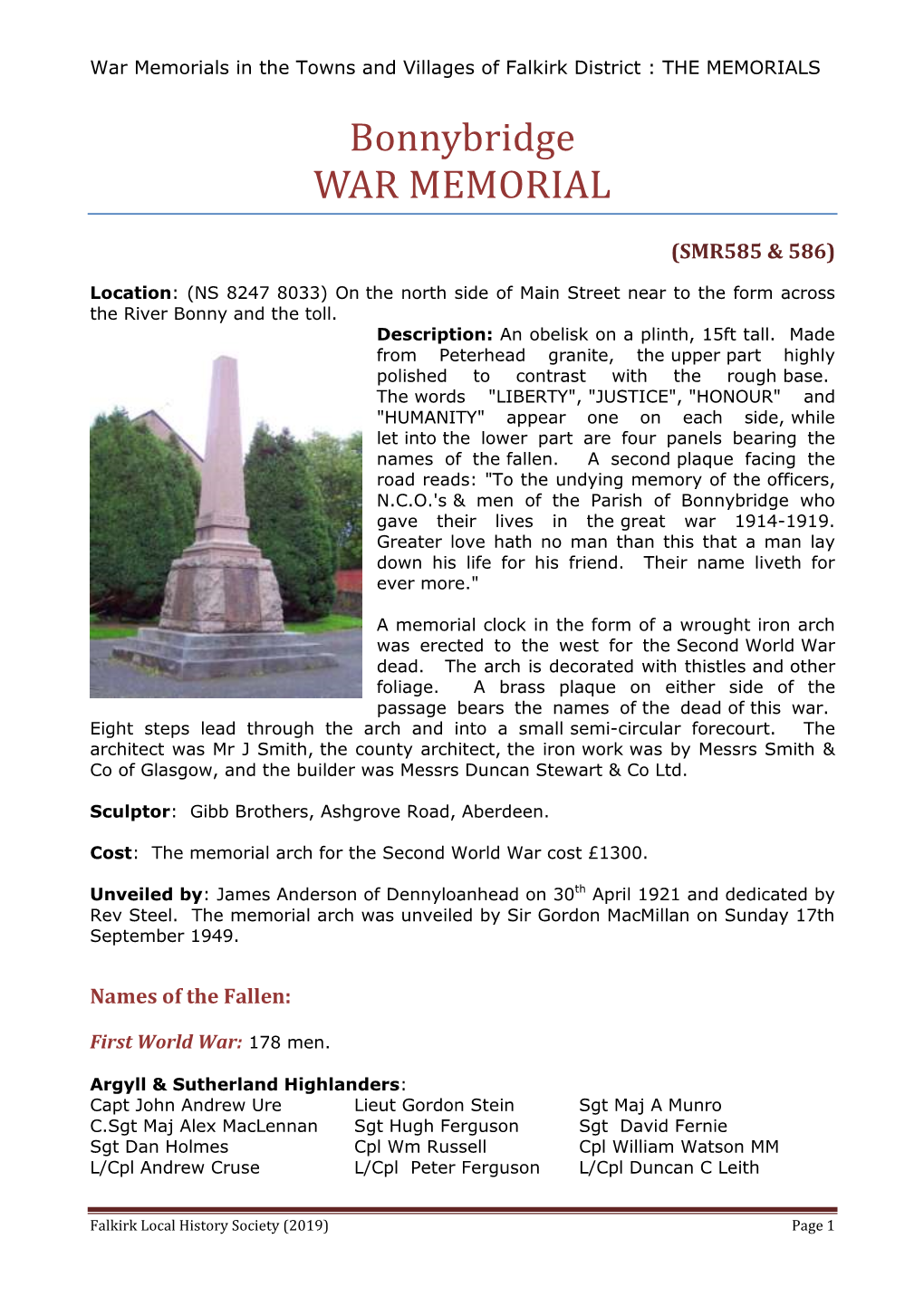 Bonnybridge WAR MEMORIAL