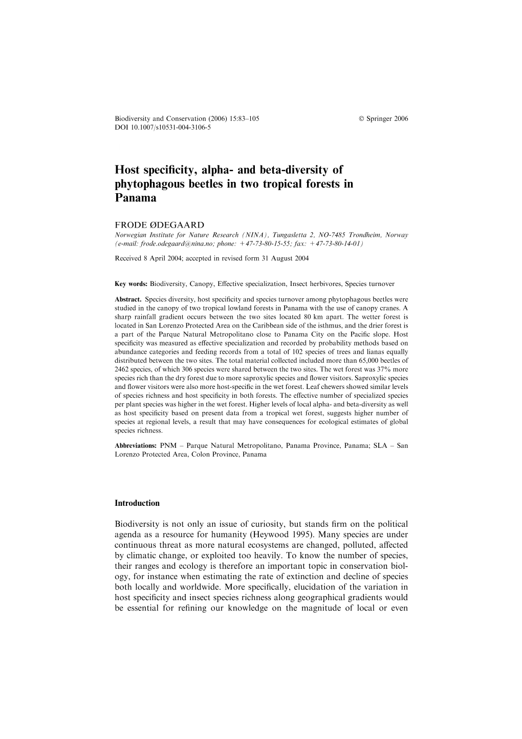 Host Specificity, Alpha- and Beta-Diversity of Phytophagous