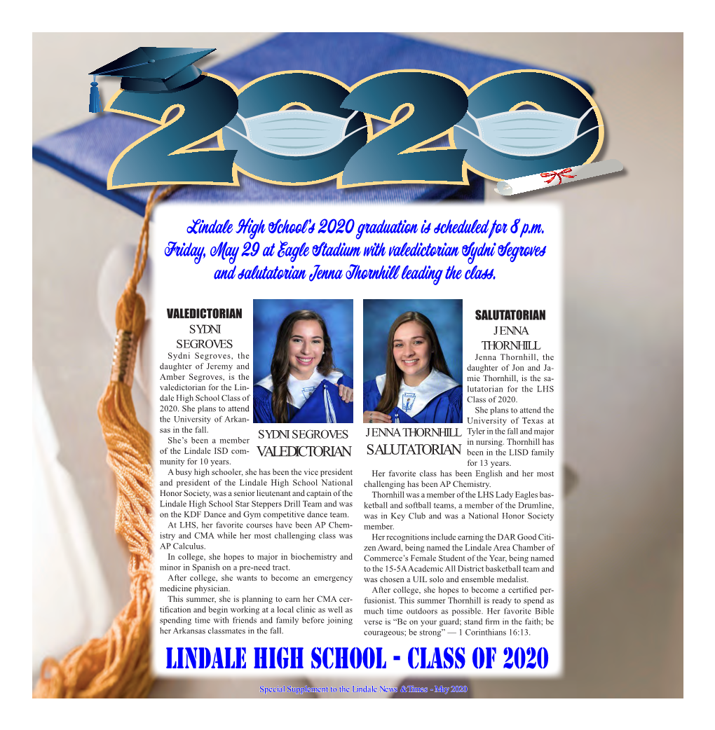 Lindale High School’S 2020 Graduation Is Scheduled for 8 P.M