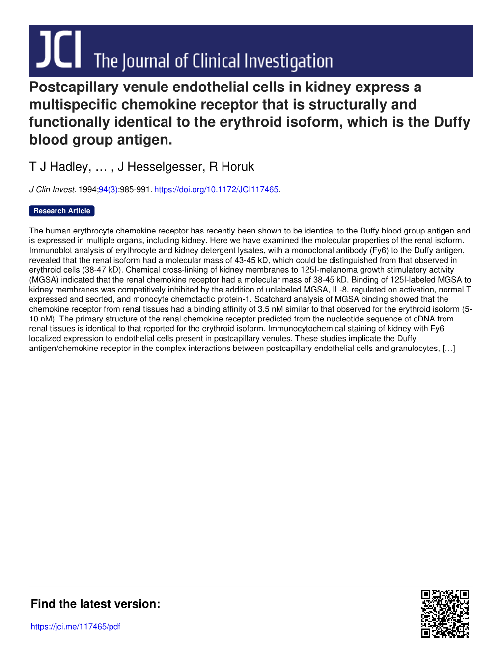 Postcapillary Venule Endothelial Cells in Kidney Express a Multispecific