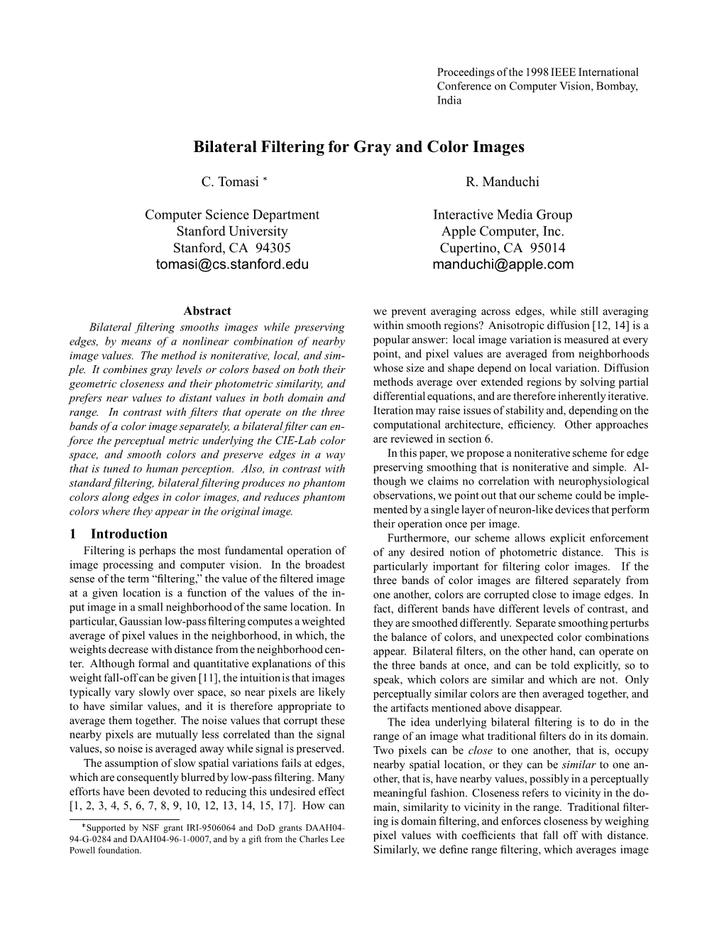 Bilateral Filtering for Gray and Color Images