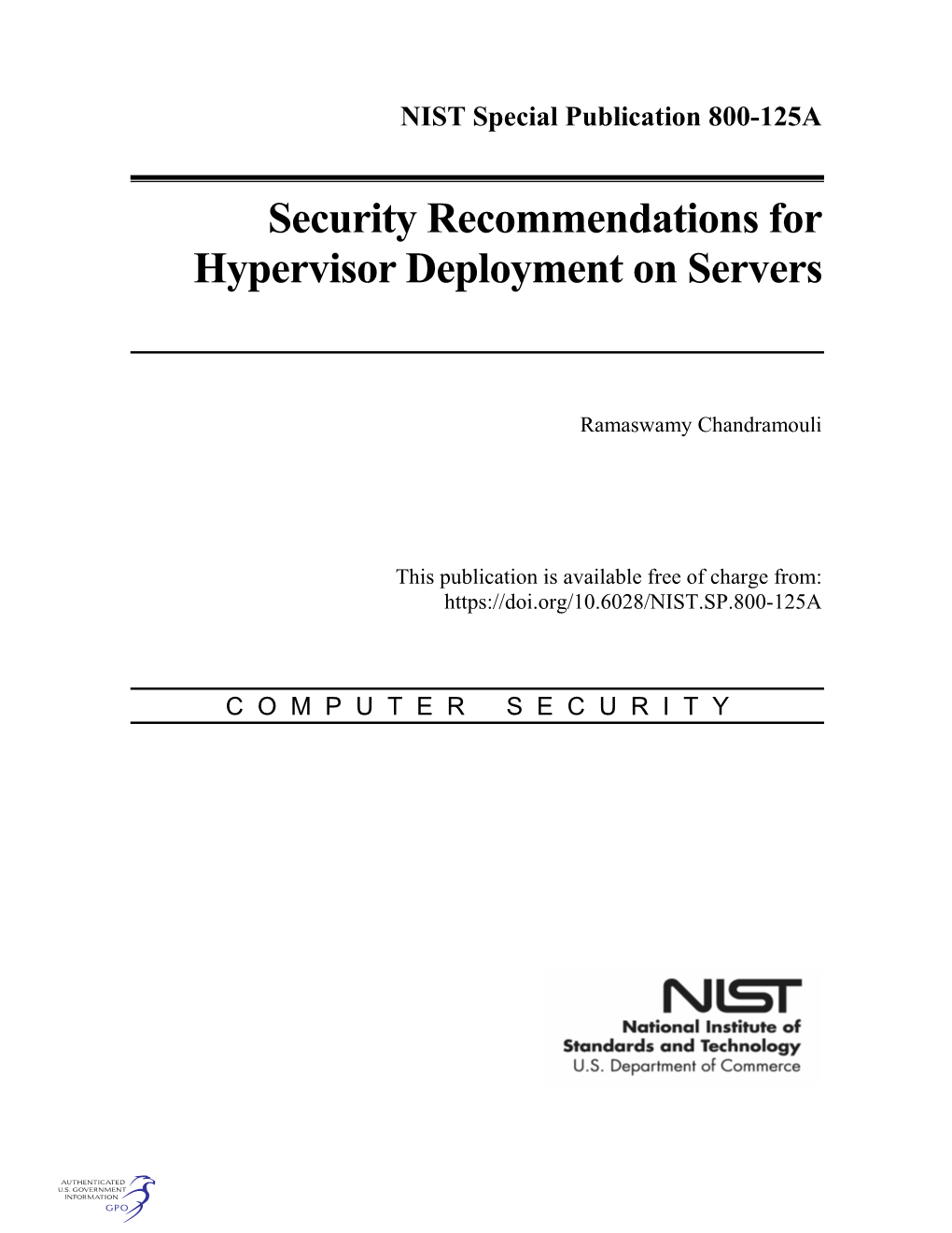 Security Recommendations for Hypervisor Deployment on Servers