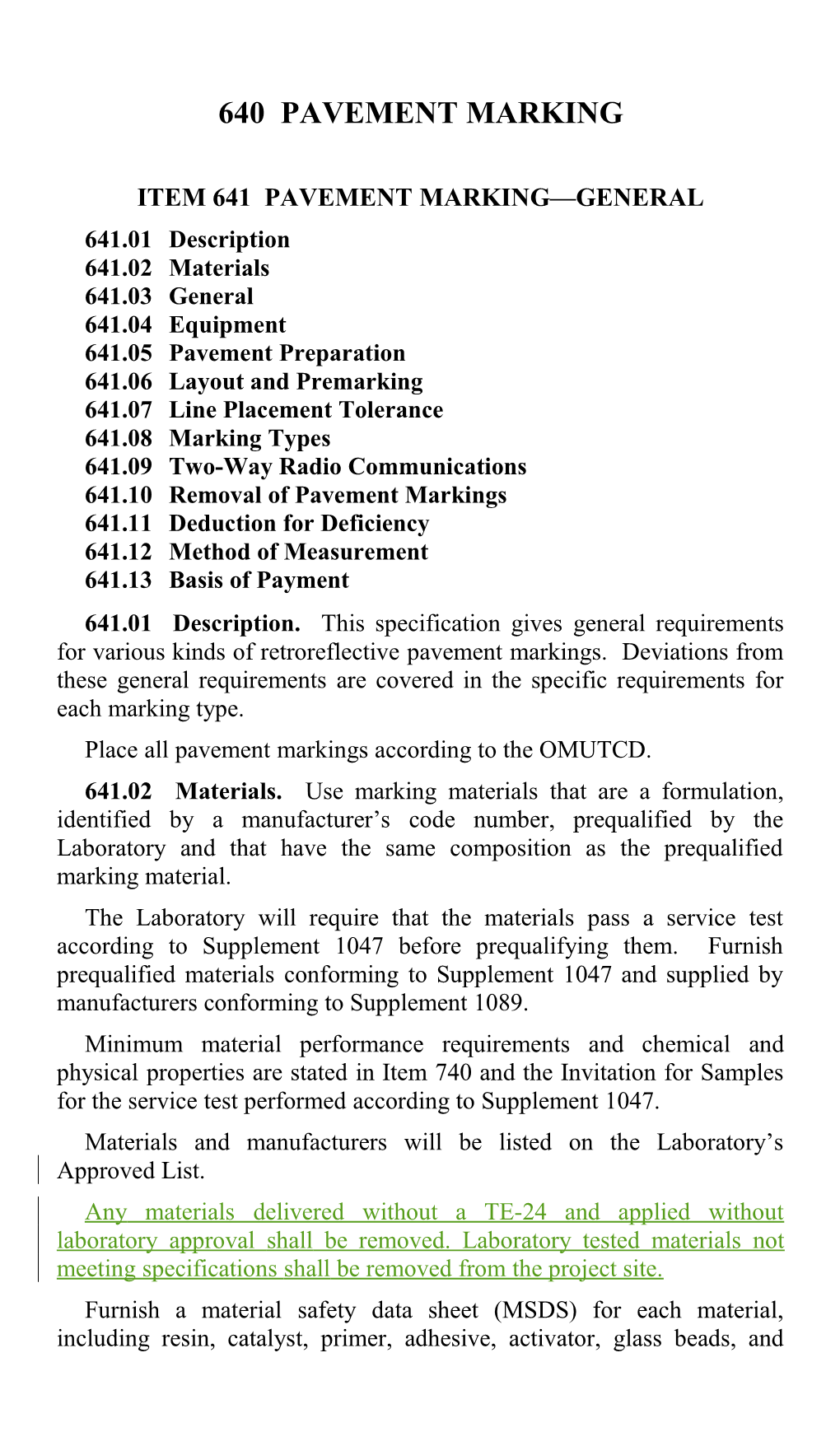 Item 641 Pavement Marking General