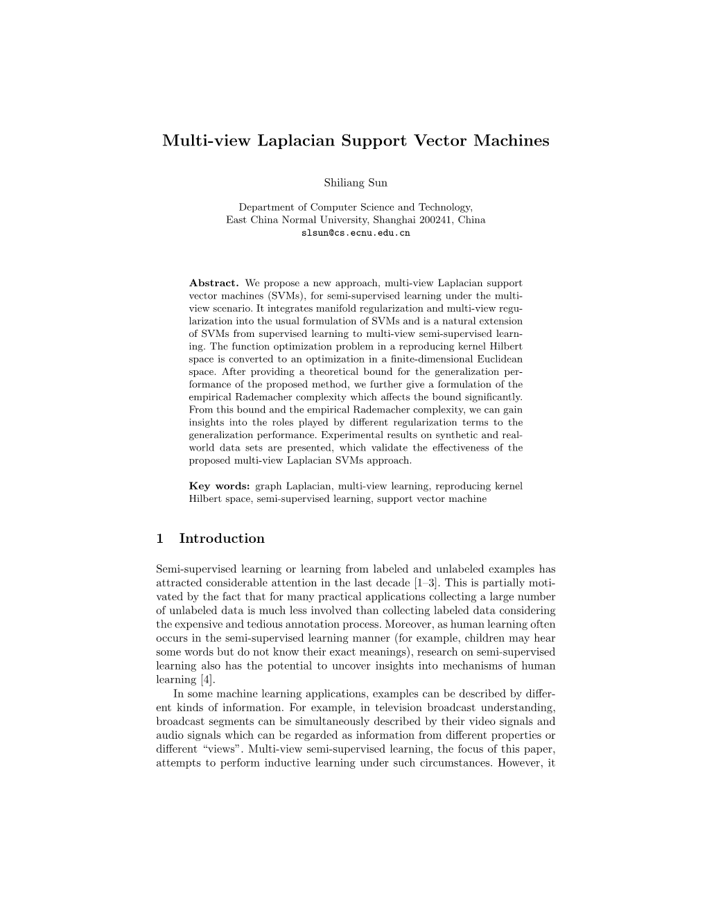 Multi-View Laplacian Support Vector Machines