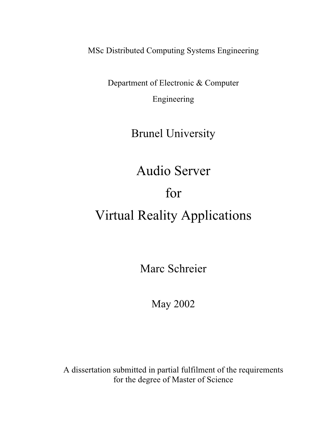 Audio Server for Virtual Reality Applications